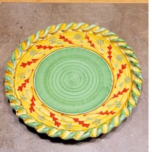 Mougins France Handmade Ceramic Wall Plate 12" Hand Painted Yellow Green Floral